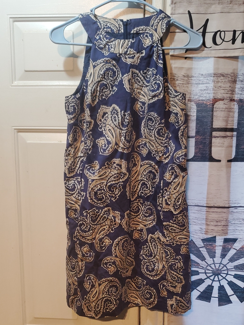LOFT Navy and Cream Paisley Halter Midi Dress